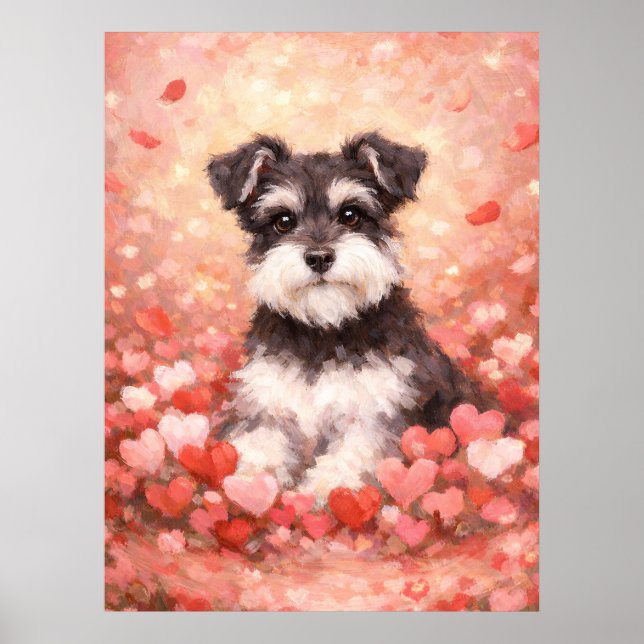Póster Schnauzer de San Valentín con Corazones (Frente)