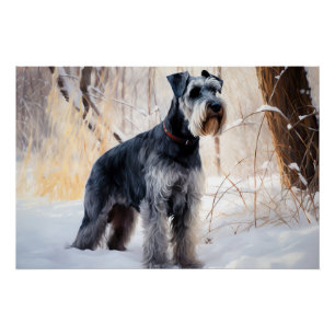 Póster Schnauzer Deja que nieve Navidad