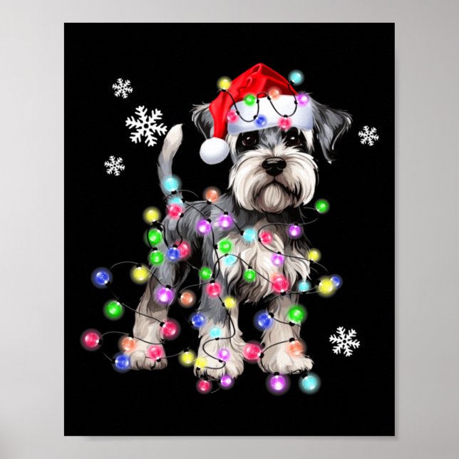 Póster Schnauzer Dog Reindeer Christmas Lights Ugly Xmas  (Frente)