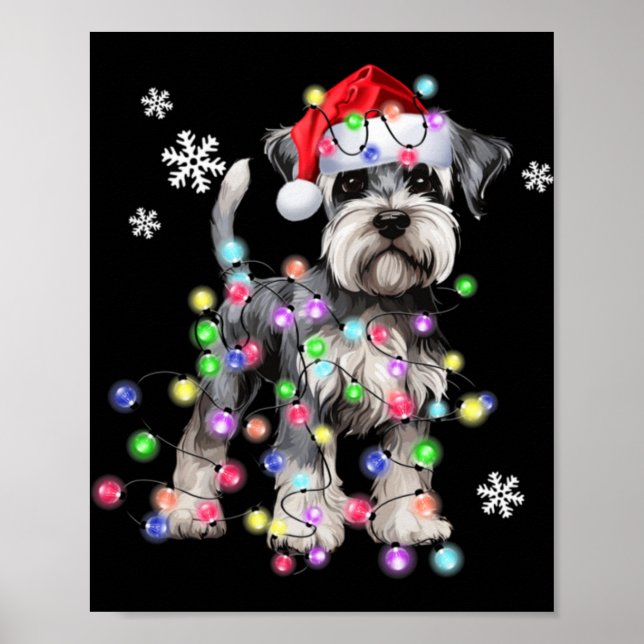 Póster Schnauzer Dog Reindeer Christmas Lights Ugly Xmas  (Frente)