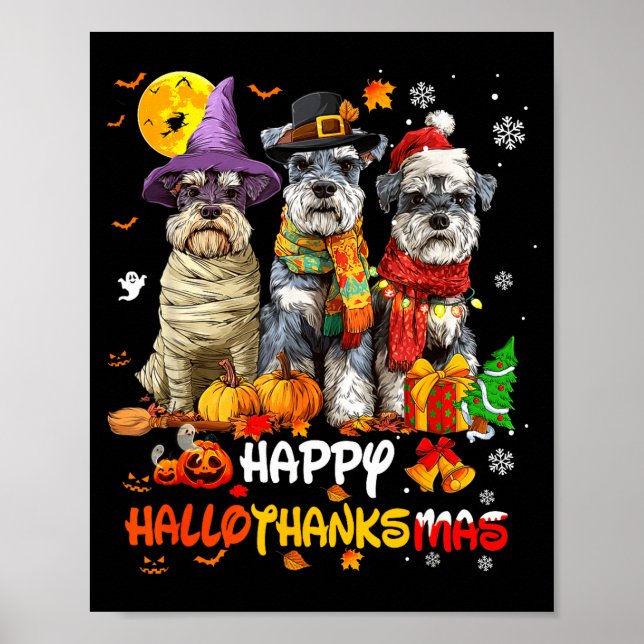 Póster Schnauzer Happy Hallothanksmas Dog Lover Christmas (Frente)