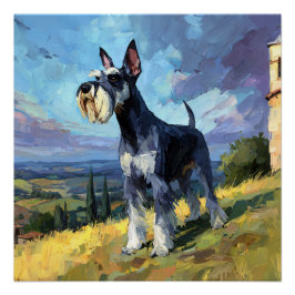 Póster Schnauzer Sunlit Countryside Landscape Art