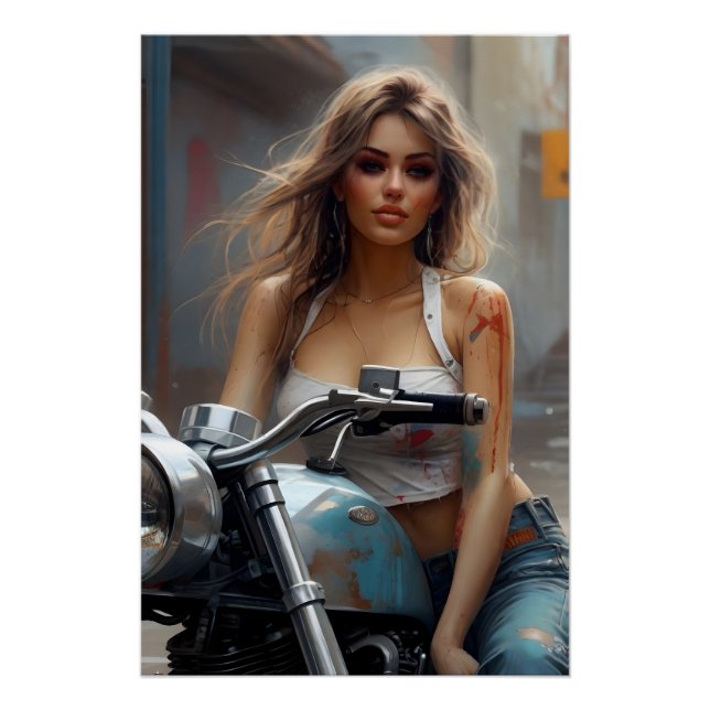 Póster schönheit auf dem Motorrad kunstwerk (Anverso)
