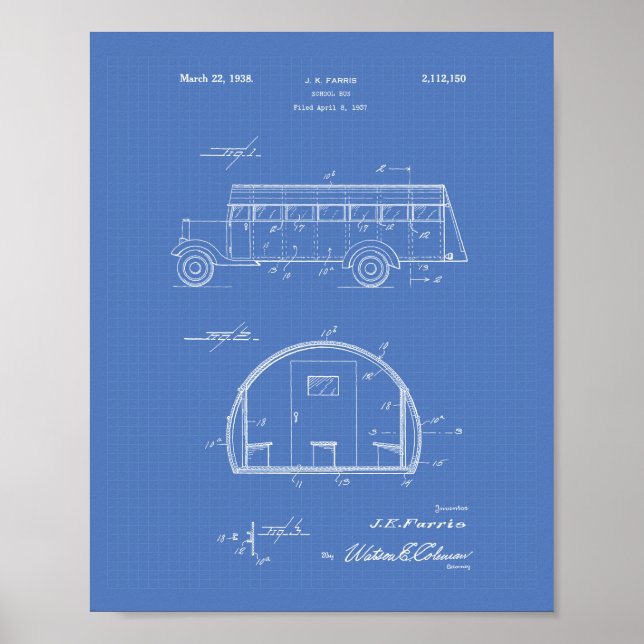 Póster School Bus 1937 Patent Art Blueprint (Frente)