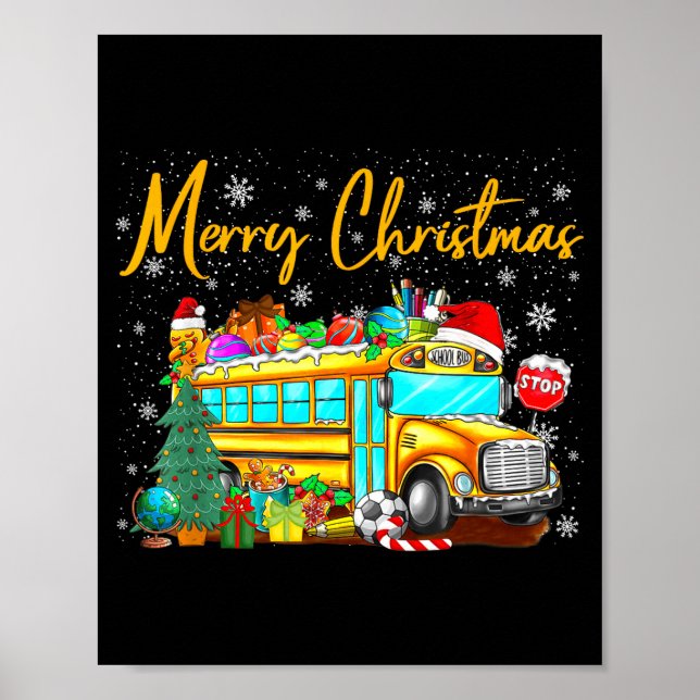 Póster School Bus Driver Santa Hat Merry Christmas Tree M (Frente)