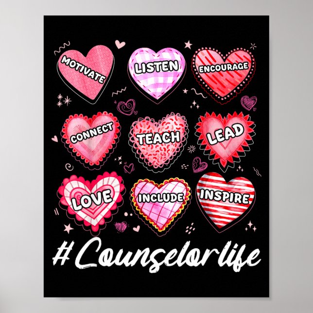 Póster School Counseling Counselor Life Hearts School Val (Frente)