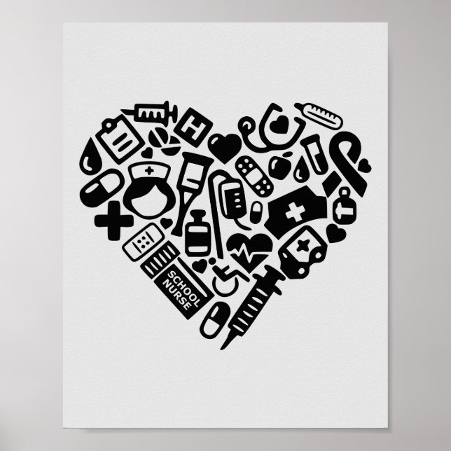 Póster School Nurse Medical Icons; Healthcare (Frente)