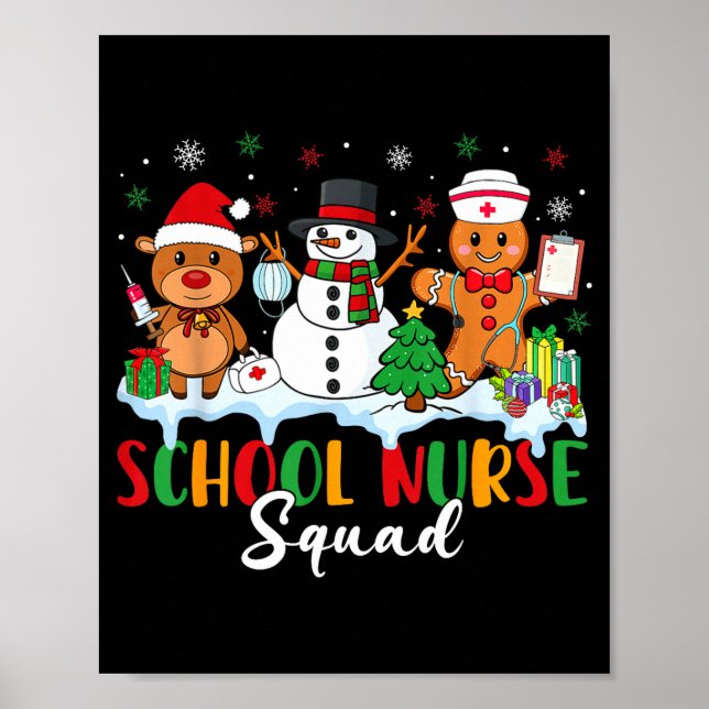 Póster School Nurse Squad Reindeer Snowman Gingerbread Ch (Frente)