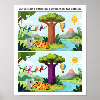 Póster School Time Spot the Difference Poster – Education