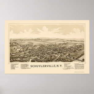 Póster Schuylerville, mapa panorámico de NY - 1889