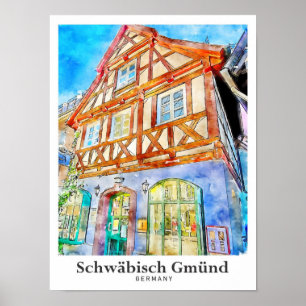 Póster Schwabisch Gmund Alemania Viaje acuarela