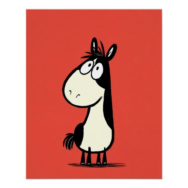 Póster schwarz-weißes Pferd - Cartoon Comic Dooddle Stil (Anverso)