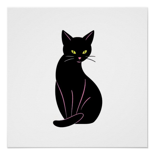 Póster Schwarze Katze Minimal Illustration (Anverso)