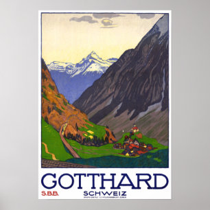 Póster Schweiz: 1914 - Gotthard Linie SBB Reise Werbe