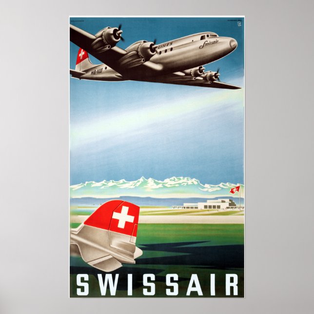 Póster " Schweiz: 1948 - SWISSAIR Werbe Reise ... (Frente)