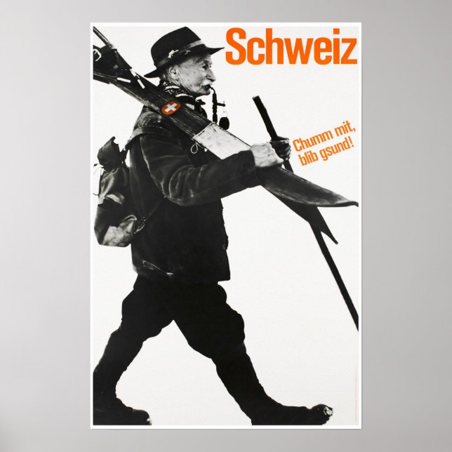 Póster Schweiz, Poster de esquí de viajes (Frente)