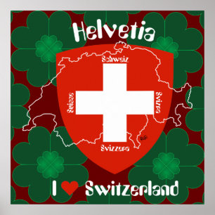 Póster Schweiz, Suisse, Svizzera, Svizra, Switzerland