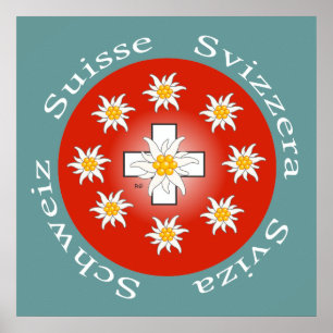 Póster Schweiz, Suisse, Svizzera, Svizra, Switzerland