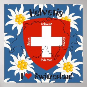 Póster Schweiz, Suisse, Svizzera, Svizra, Switzerland