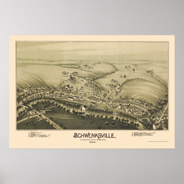 Póster Schwenksville, mapa panorámico de la Autoridad Pal (Frente)