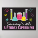 Póster Science Party Sign in Pink<br><div class="desc">Girls science party poster,  perfect for your little scientists' next birthday experiment.</div>