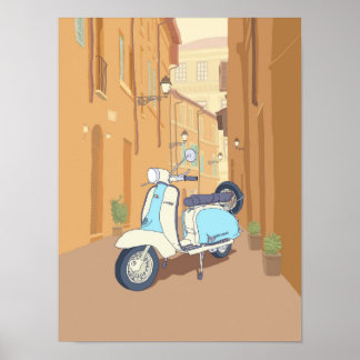 Póster Scooter aparcado en la calle italiana.