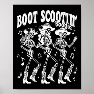 Póster Scootin' Boogie Retro Oeste Skeleton Bailando vaca