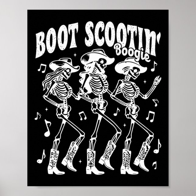 Póster Scootin' Boogie Retro Oeste Skeleton Bailando vaca (Frente)