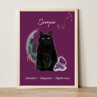 Póster Scorpio Cat Art Print, Zodiac Cat Poster