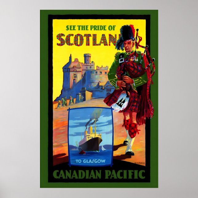 Póster Scotland Scotsman Pipe Player Celtic Edinburgh (Frente)