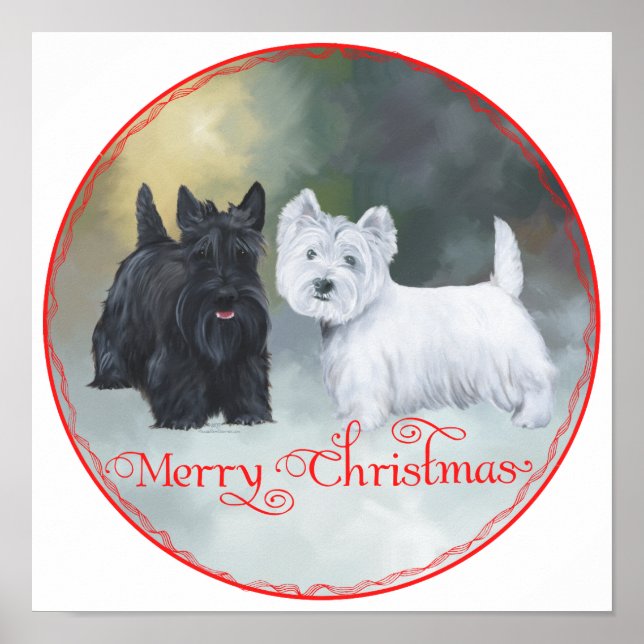 Póster Scottie Westie Navidad (Frente)