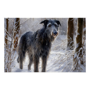 Póster Scottish Deerhound Deja que nieve Navidad