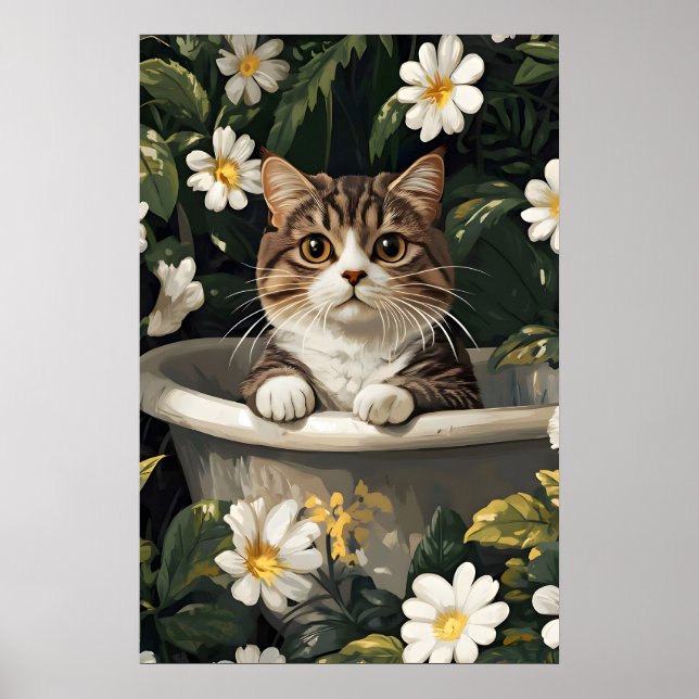Póster Scottish Fold In Bathtub Poster, Funny Cat Poster (Frente)