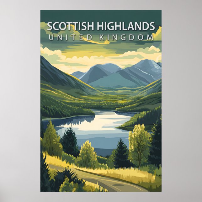 Póster Scottish Highlands UK Mountains Landscape Travel (Frente)