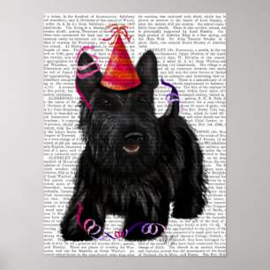 Póster Scottish Terrier and Party Hat