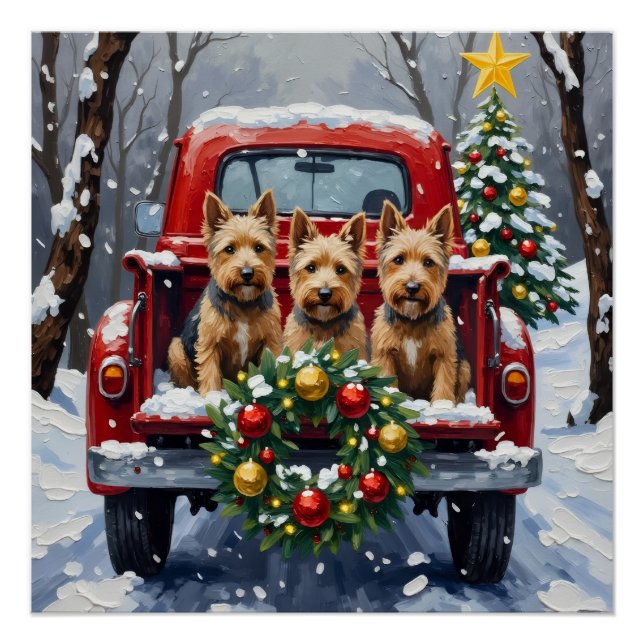 Póster Scottish Terrier Christmas Red Truck Holiday (Anverso)