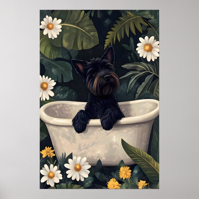 Póster Scottish Terrier In Bathtub Poster, Funny Dog (Frente)