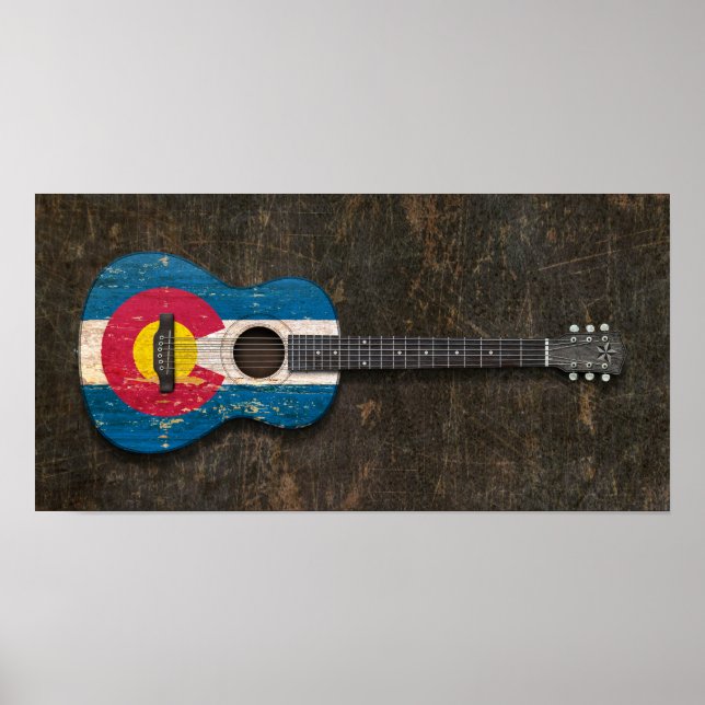 Póster Scratched and Worn Colorado Flag Acoustic Guitar (Frente)