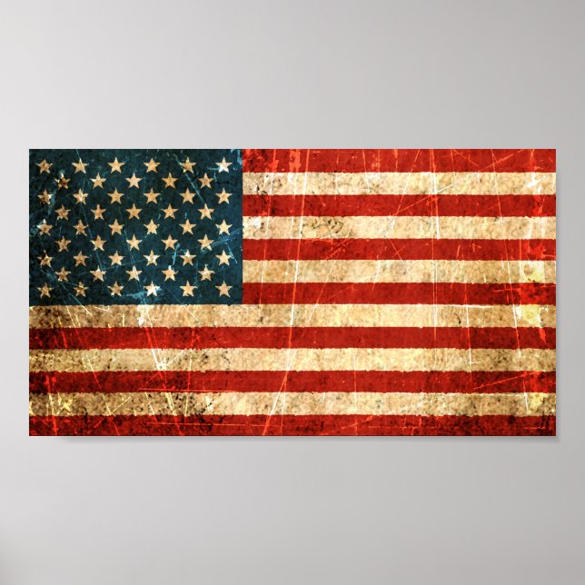 Póster Scratched and Worn Vintage American Flag (Frente)