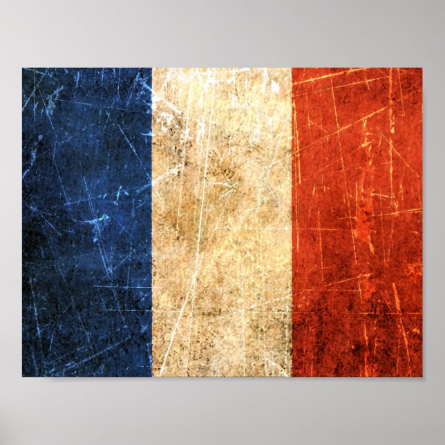 Póster Scratched and Worn Vintage French Flag (Frente)