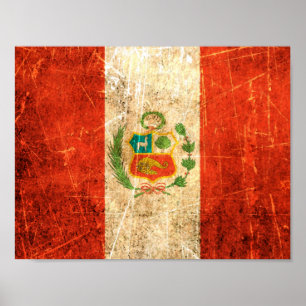 Póster Scratched and Worn Vintage Peruvian Flag