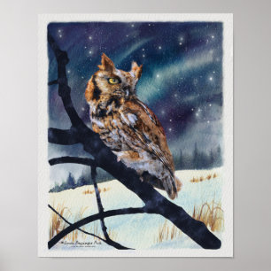 Póster Screech Owl Winter Night