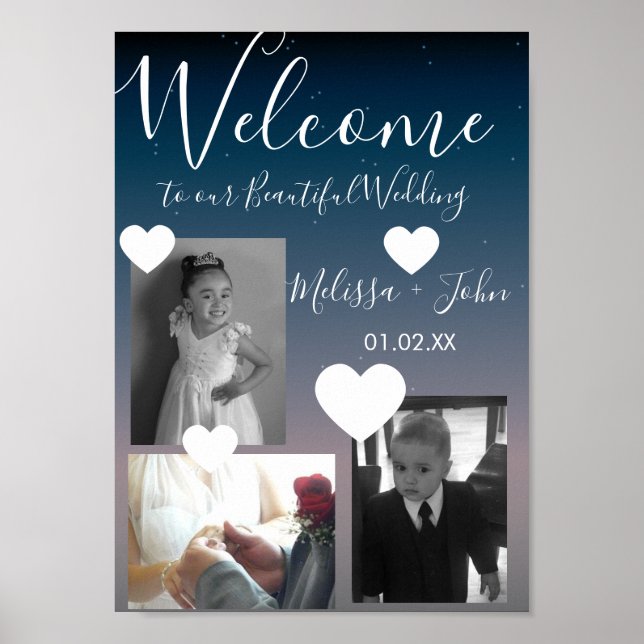 Póster Script de collage de tres fotos de boda Ombre con  (Frente)