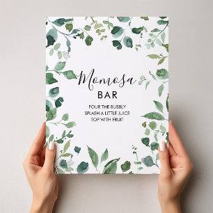 Póster Script Green Foliage Baby Shower Momosa Bar Sign