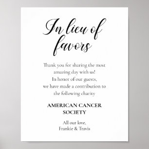 Póster Script In Lieu Of Favors Charity Donation Wedding