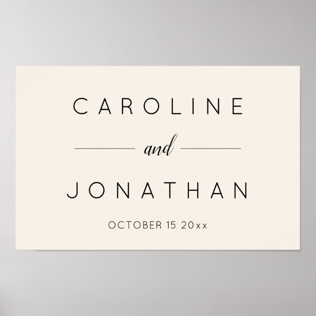 Póster Script Moderno Minimalista Marfil Boda Personaliza (Frente)