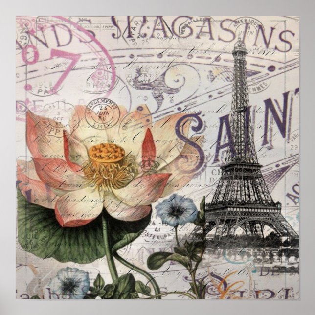 Póster scripts french botanical lotus paris eiffel tower (Frente)