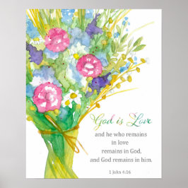Póster Scripture 1 John 4:16 God is Love Religious Flower