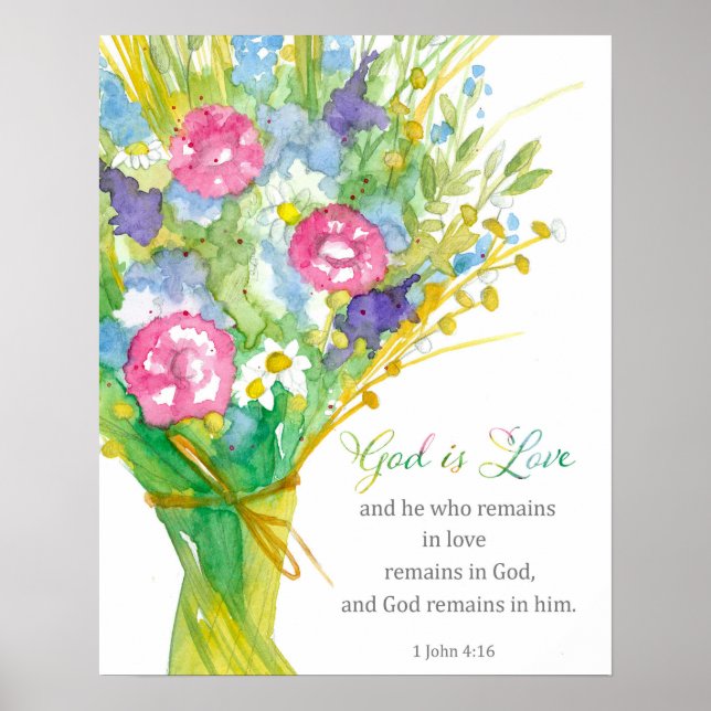 Póster Scripture 1 John 4:16 God is Love Religious Flower (Frente)