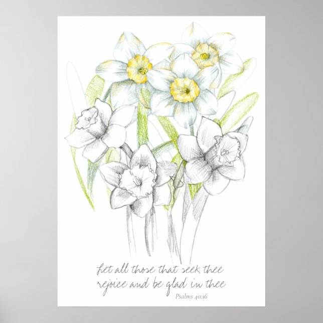Póster Scripture Psalms 40:16 Bible Verse Daffodils  (Frente)